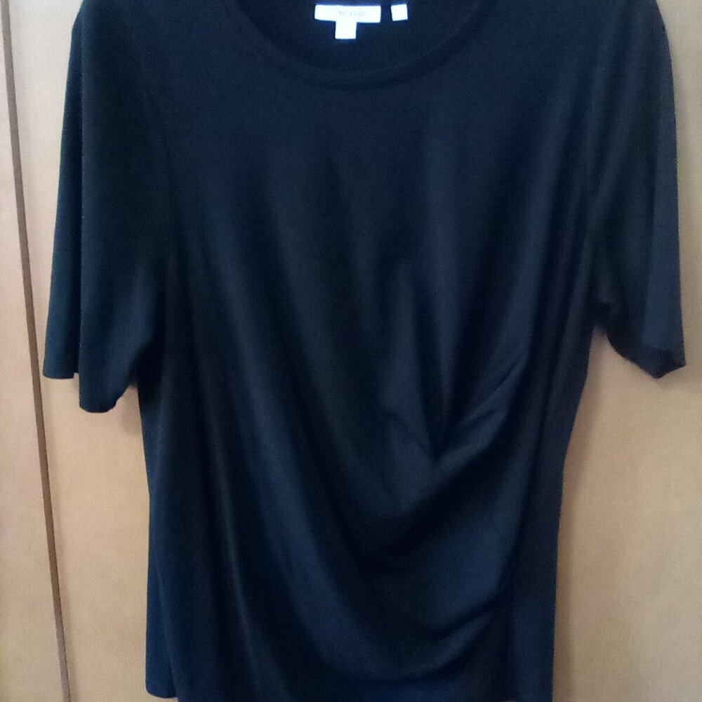 Chico's Black Short Sleeve Gathered Tee Size 1 (US Medium)
